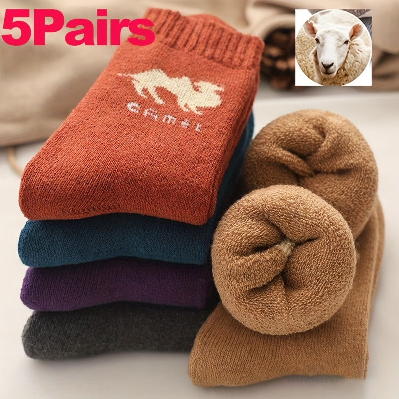 Men's Thermal Crew Socks 5 Pack Cozy Camel Pattern Winter Warmth