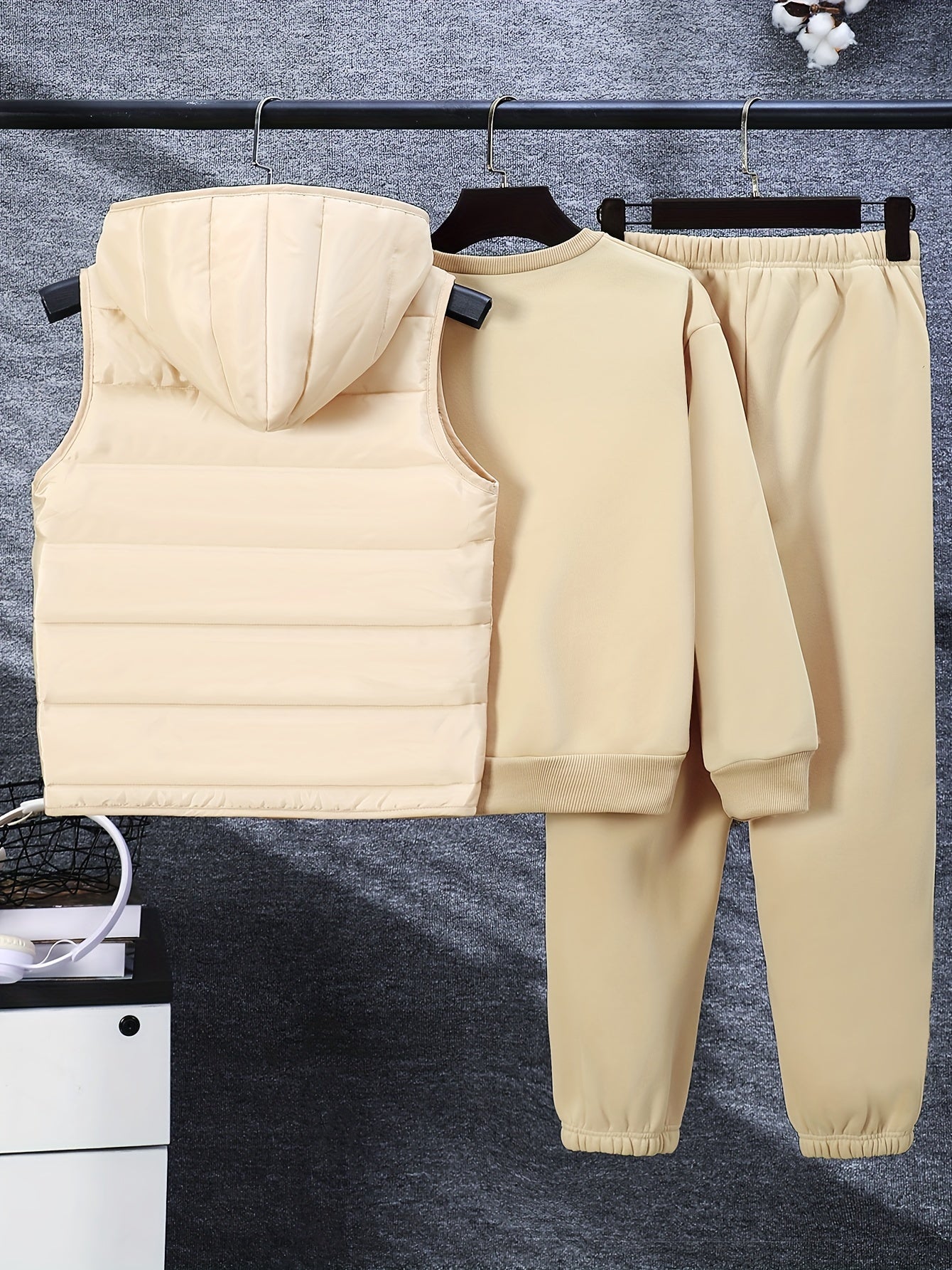 Kids Boys Fleece Set 3-Piece Autumn Winter Hoodie Vest Pants Casual