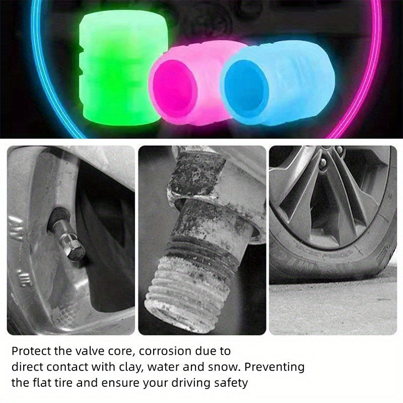 4pcs Glow in Dark Luminous Plastic Valve Caps for Car Bicycle Motorcycle Wheel Rim Decoration