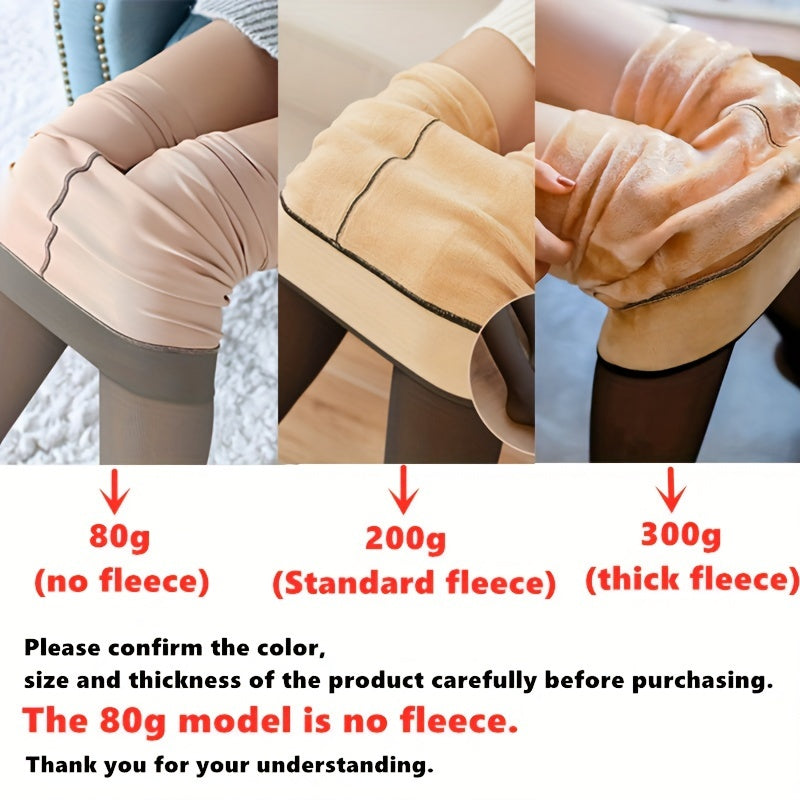 Women's Fleece Leggings for Winter Warmth Solid Color with Contrast Mesh