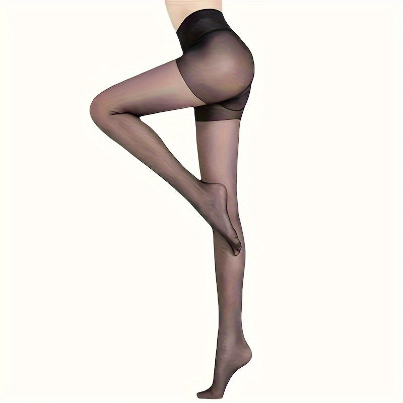 Women's Plus Size High-Waist Pantyhose Solid Color Control Top Ultra-Soft Durable Nylon Polyester