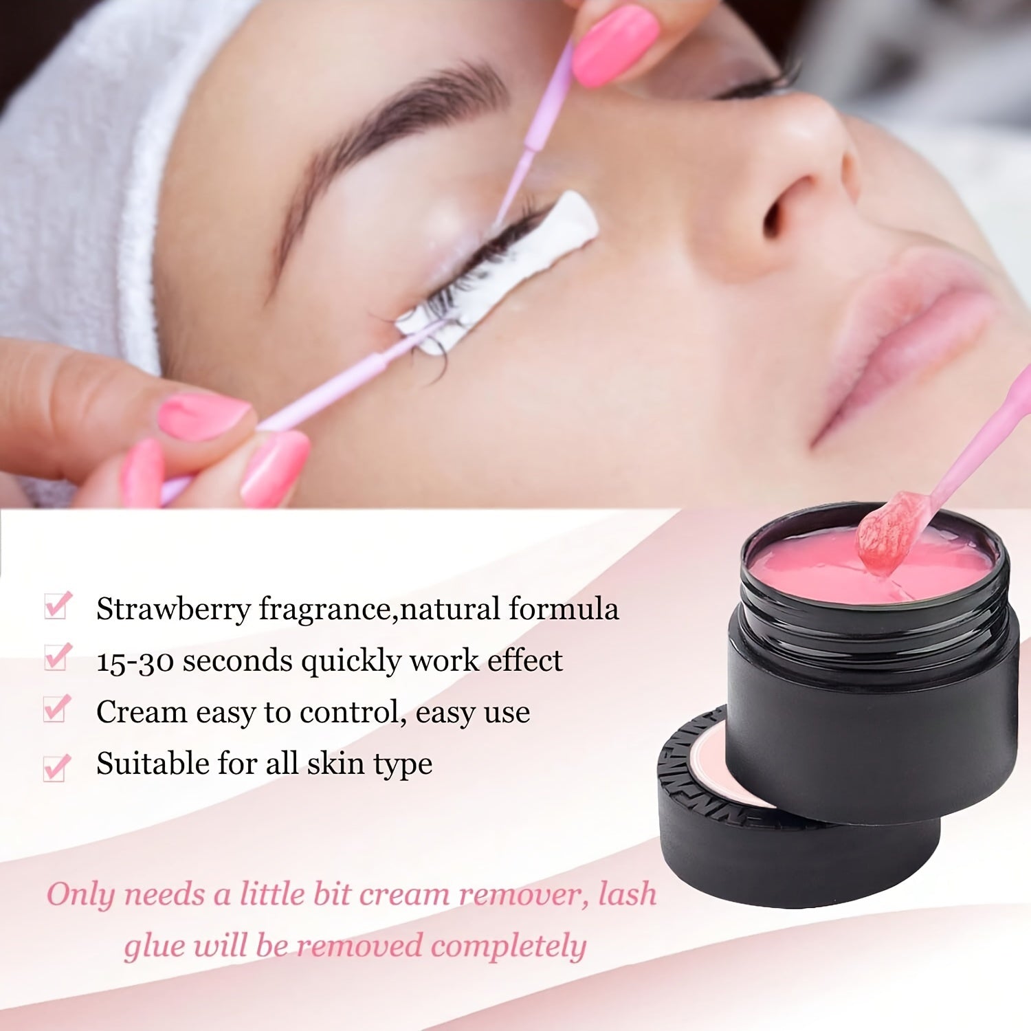 10g Strawberry Scented Eyelash Extension Remover Gel with Brushes and Pads Safe for Extensions