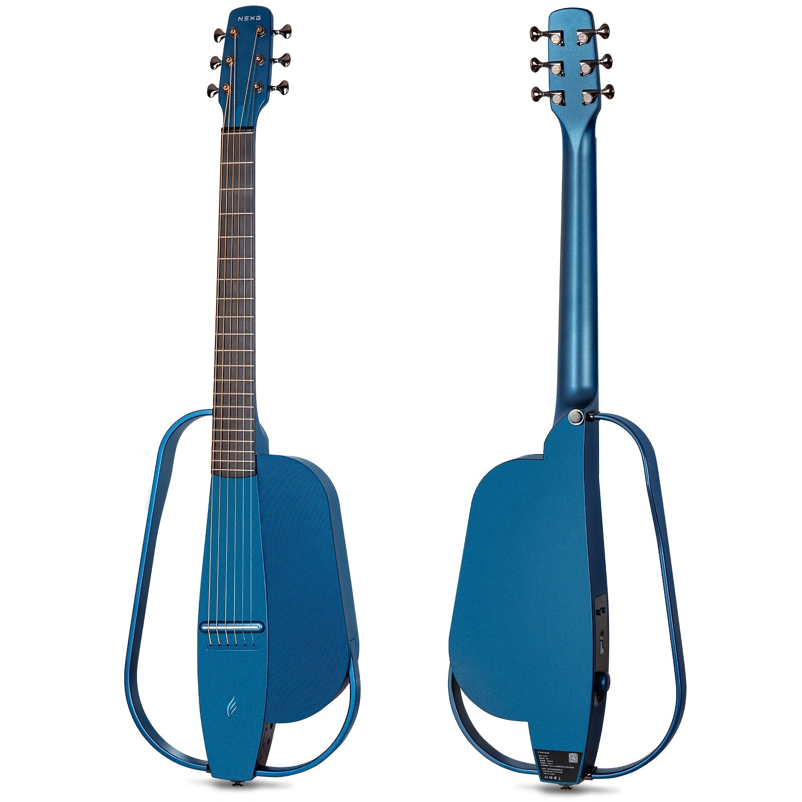 Carbon Fiber Travel Guitar 20 Frets Electric Acoustic Blue 96.52cm Wireless Speaker