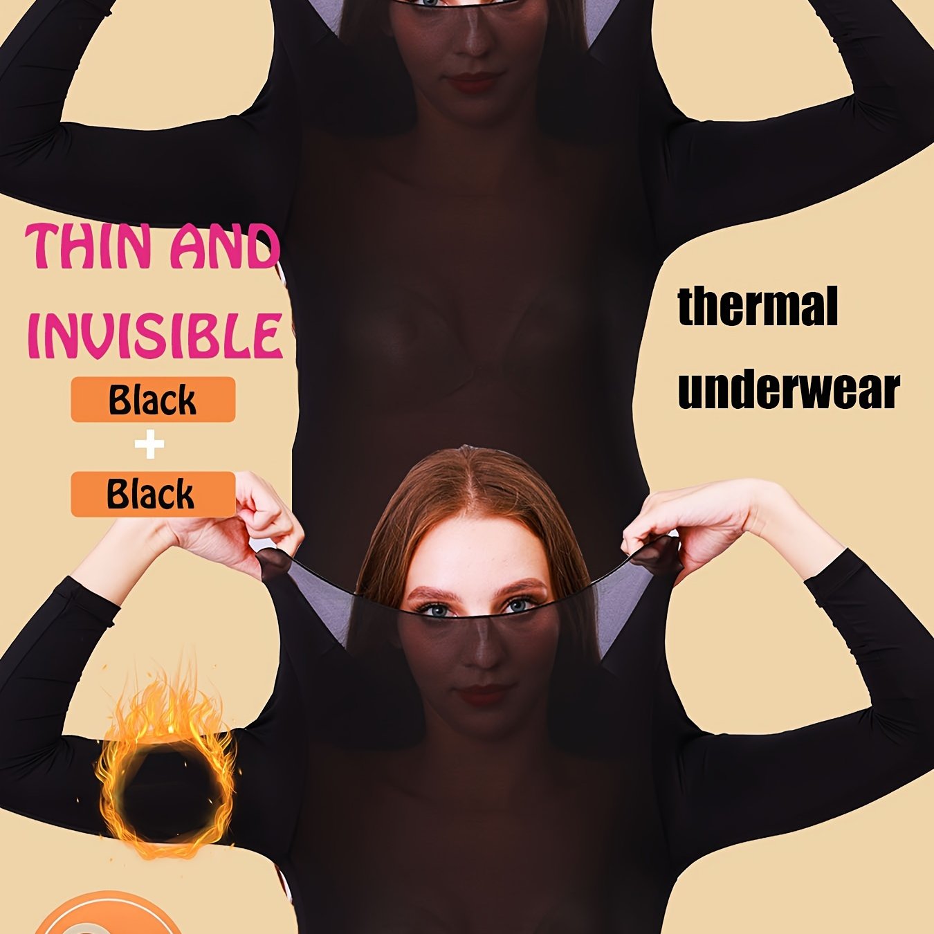 Women’s Ultra-Thin Long Sleeve Thermal Tops Set for Fall Winter Solid Color