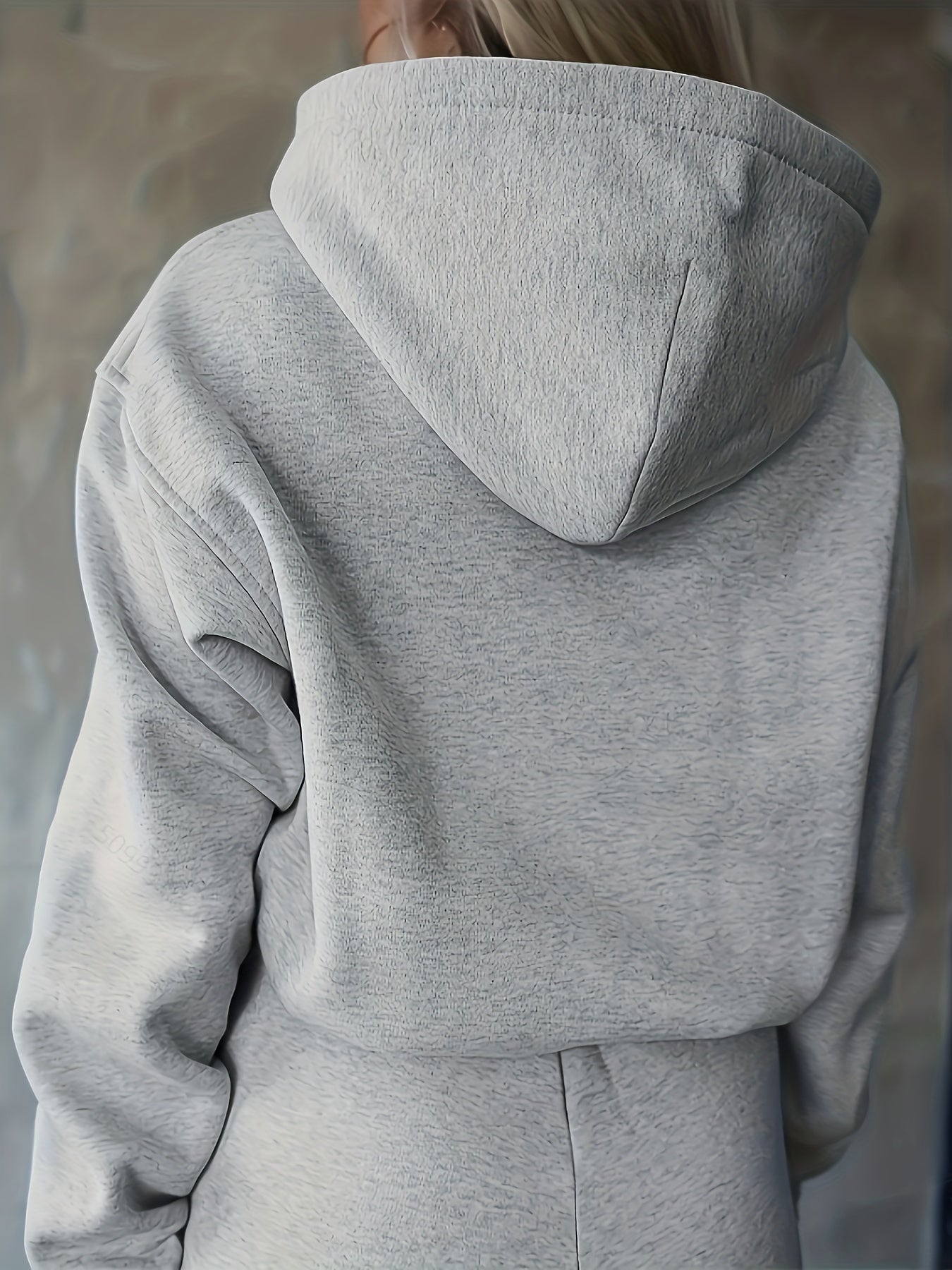 Conjunto de chándal casual para mujer de poliéster con sudadera con capucha y pantalones de punto acanalado