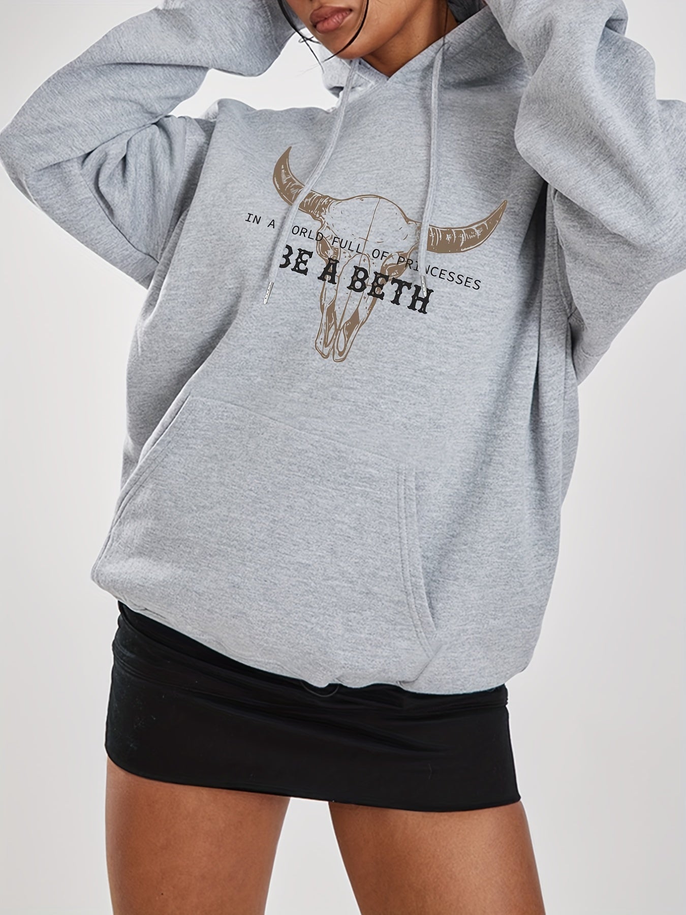 Plus Size Women's Cow Skull Hoodie Long Sleeve Drawstring Casual Comfort