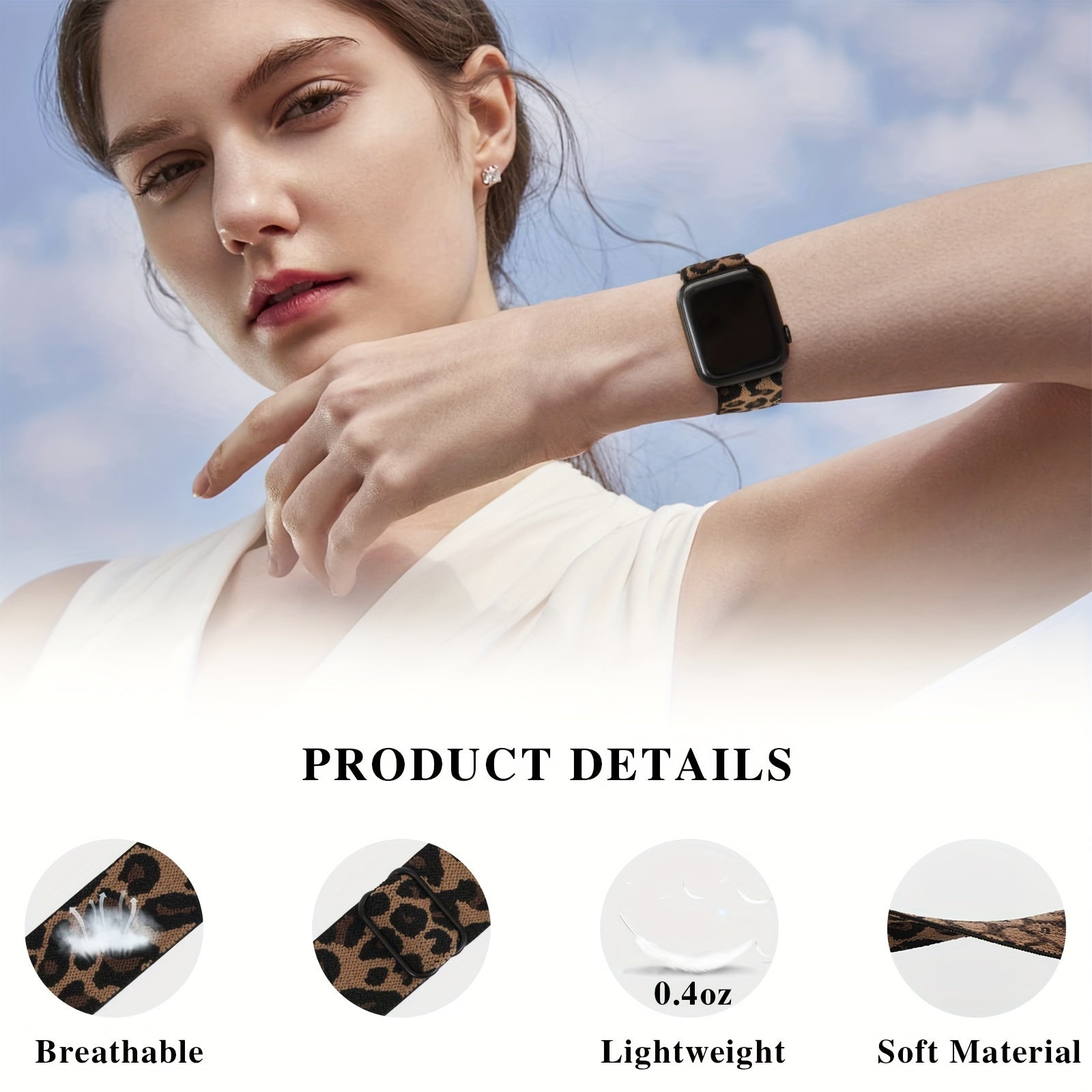 Leopard Print Nylon Watch Band for Apple Watch Series 1-7 and SE 38mm-45mm Adjustable Breathable Lightweight Men Women
