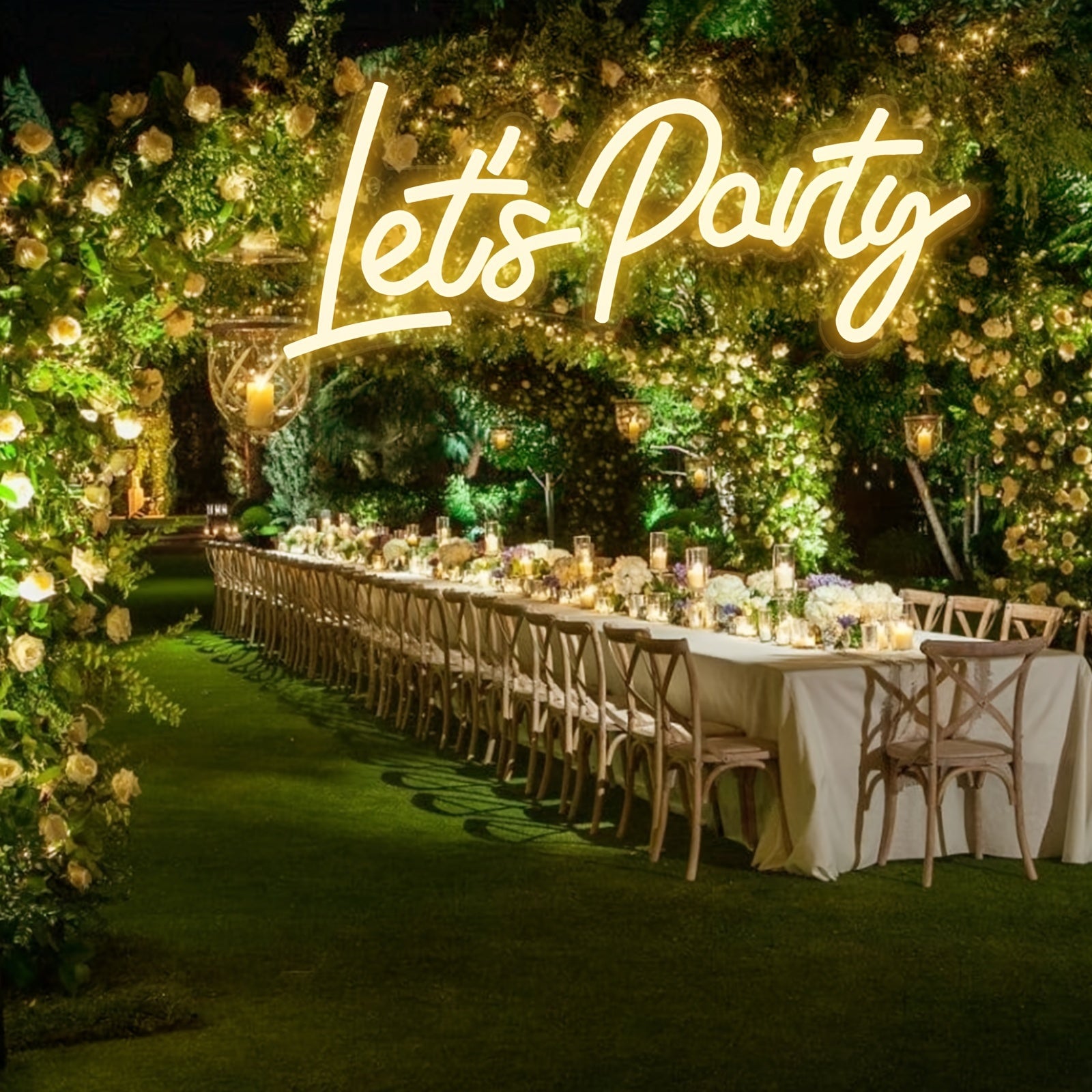 Neon Let's Party Sign for Festive Wall Decor USB Powered for Weddings and Parties