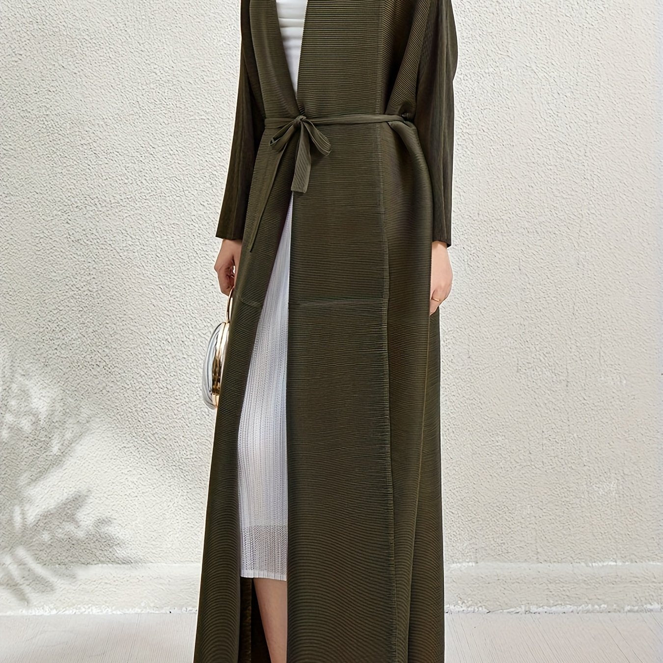 Abaya de manga larga para mujer marrón de ajuste holgado con pantalones de longitud completa