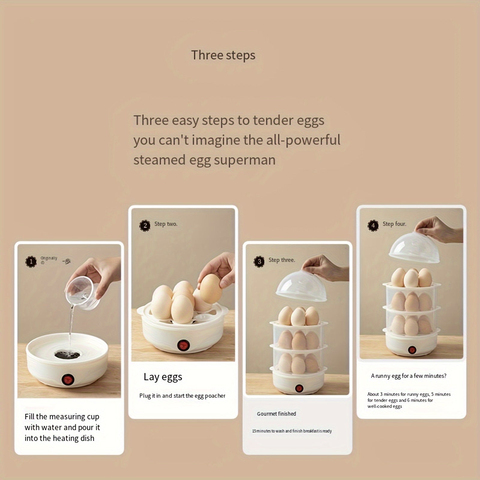 Cocedor eléctrico de huevos multifunción para desayuno, sopa, bollos al vapor 220-240V enchufe US