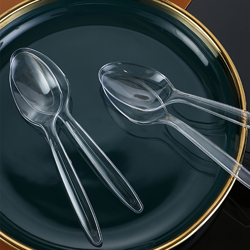 Desertlar, sho'rvalar, pirojnoe uchun 50 dona shaffof plastmassa qoshiq, qayta ishlatiladigan