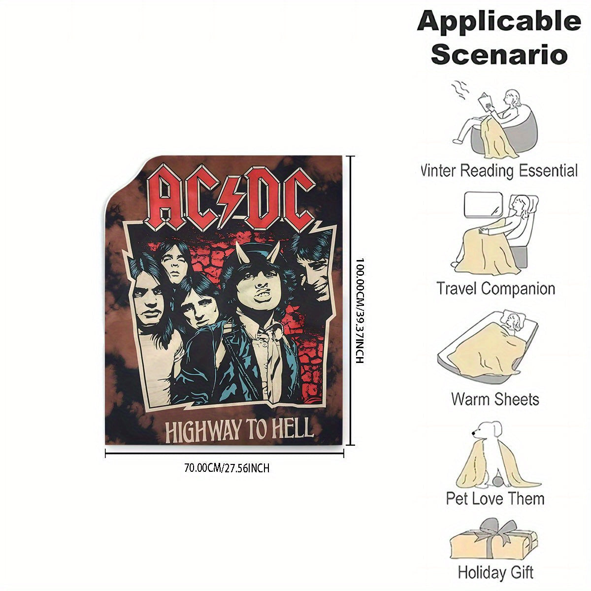 Bu AC/DC "Highway to Hell" flanel tashqi ko'rinishi bilan iliq bo'ling va rok qiling! Rang-barang va allergiyaga qarshi raqamli bosma bilan qulay, bu ko'rpa yotoq xonasi, yashash xonasi yoki divan uchun mukammal. Musiqa ixlosmandlari uchun ideal sovg'a.