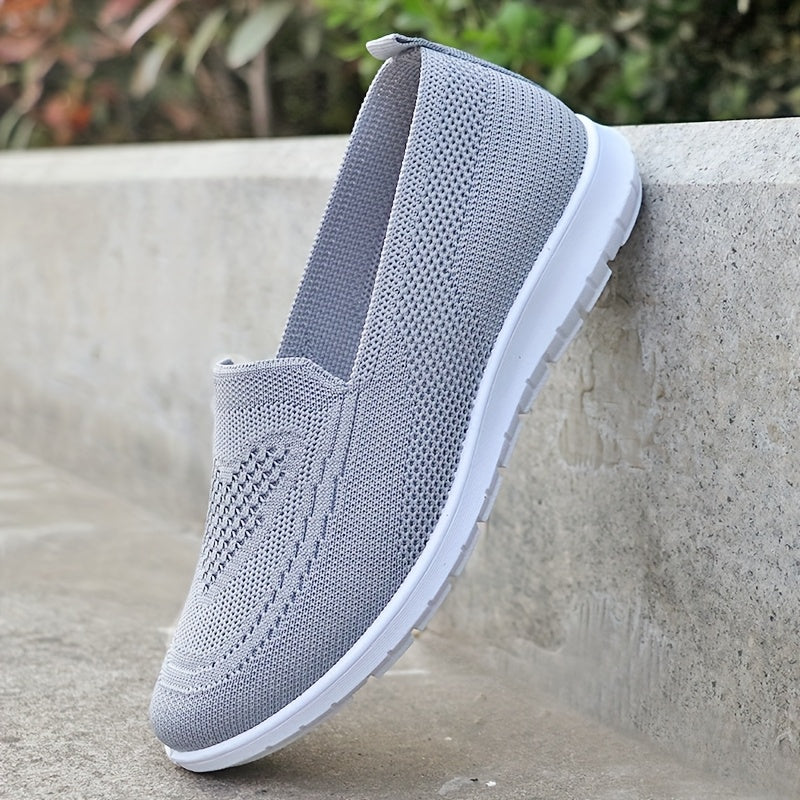 Women's Breathable Knit Slip-On Sneakers Casual Lightweight Comfort Gray and White