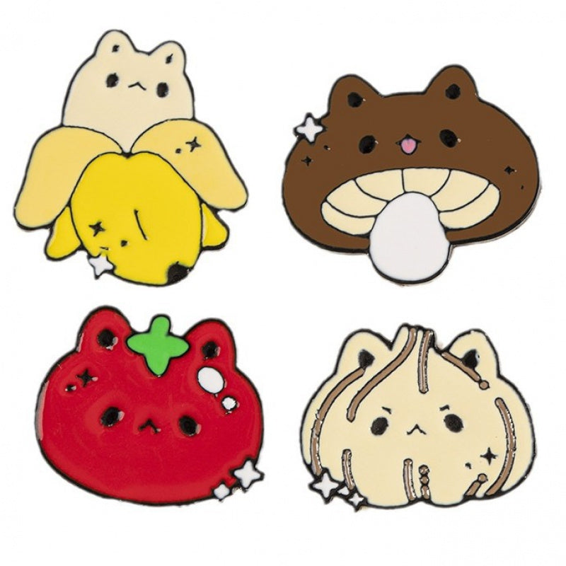 Set of 4 Fruit and Vegetable Brooches Garlic Tomato Pattern Jewelry Accessories for Clothing Bags