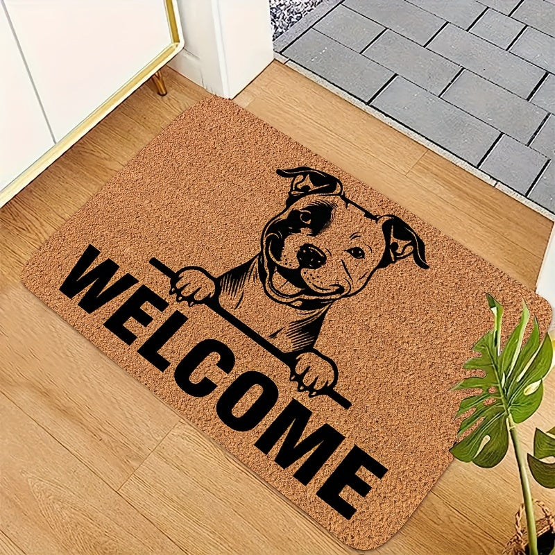 Durable Pit Bull Welcome Doormat Stain-Resistant Indoor Outdoor Polyester