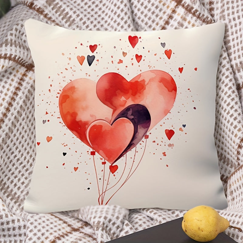 Valentine's Day Red Rose Pillow Cover with Floral Heart Design Polyester Blend Zippered Cushion Case for Sofa Bed Office Decor