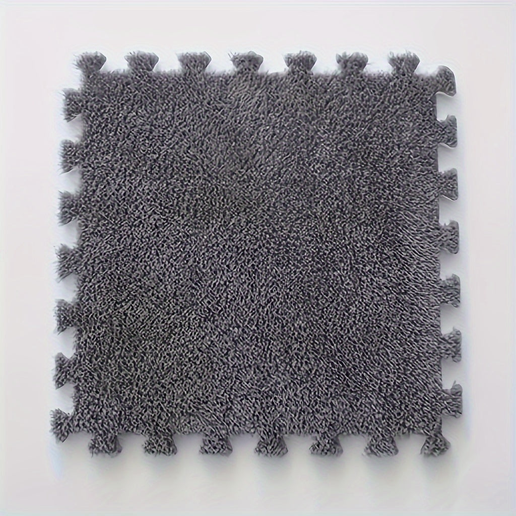 Set of 12 Water-Resistant Plush Interlocking Area Rug Tiles 29.97cm Solid Color
