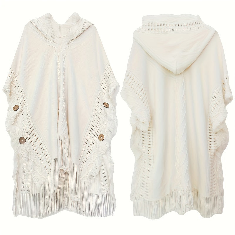 Women’s Boho Chic Shawl with Long Tassels Warm Vintage-Inspired Wrap for Casual Outings