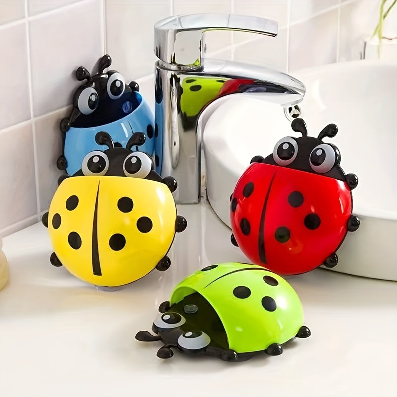 Porta cepillos de dientes de plástico Ladybug con soporte de ventosa, estante de almacenamiento para baño sin taladro