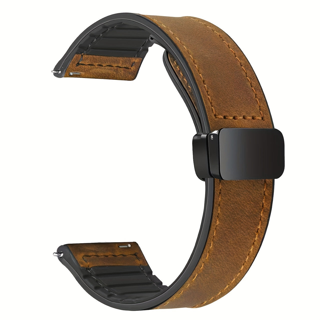 Silicone Smart Watch Band 20mm 22mm Magnetic Clasp Textured Brown Orange-Red