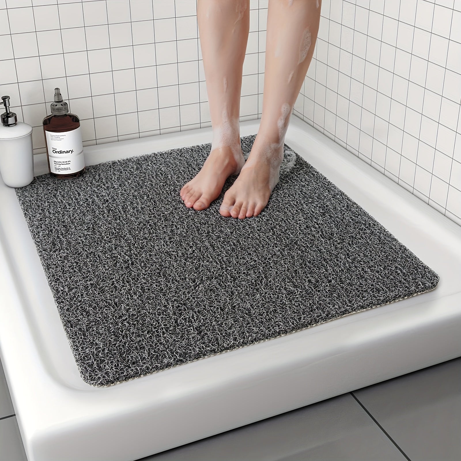 Alfombra antideslizante para baño con base de esponja de lufa y resistente al agua 53,34x53,34cm