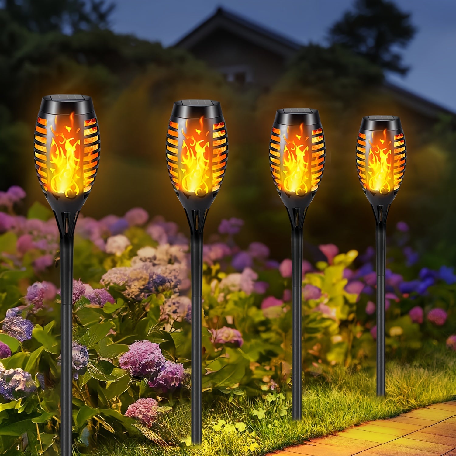 4/8/12pcs Solar Flickering Flame Garden Lights Outdoor Landscape Pathway Yard Driveway Waterproof