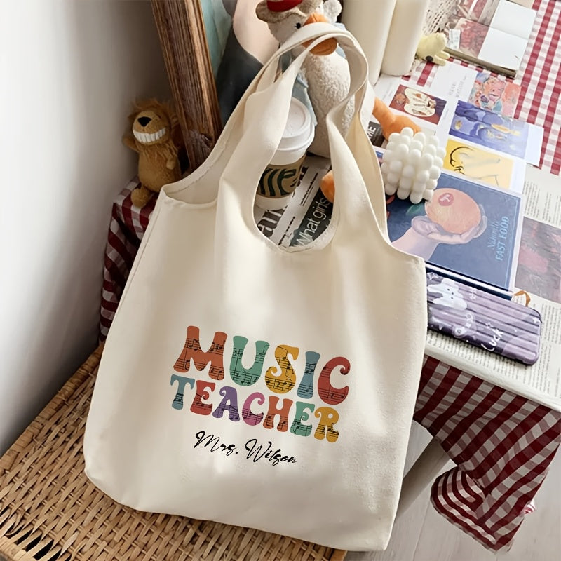 Customized Music Teacher Tote Bag Durable Polyester Shoulder Bag with Cartoon Print