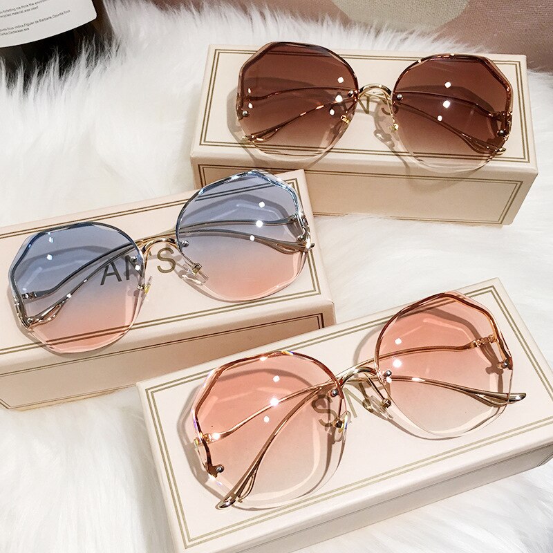 Unisex Fashion Glasses Thin Metal Semi-Rimless Color Block Ombre Lens