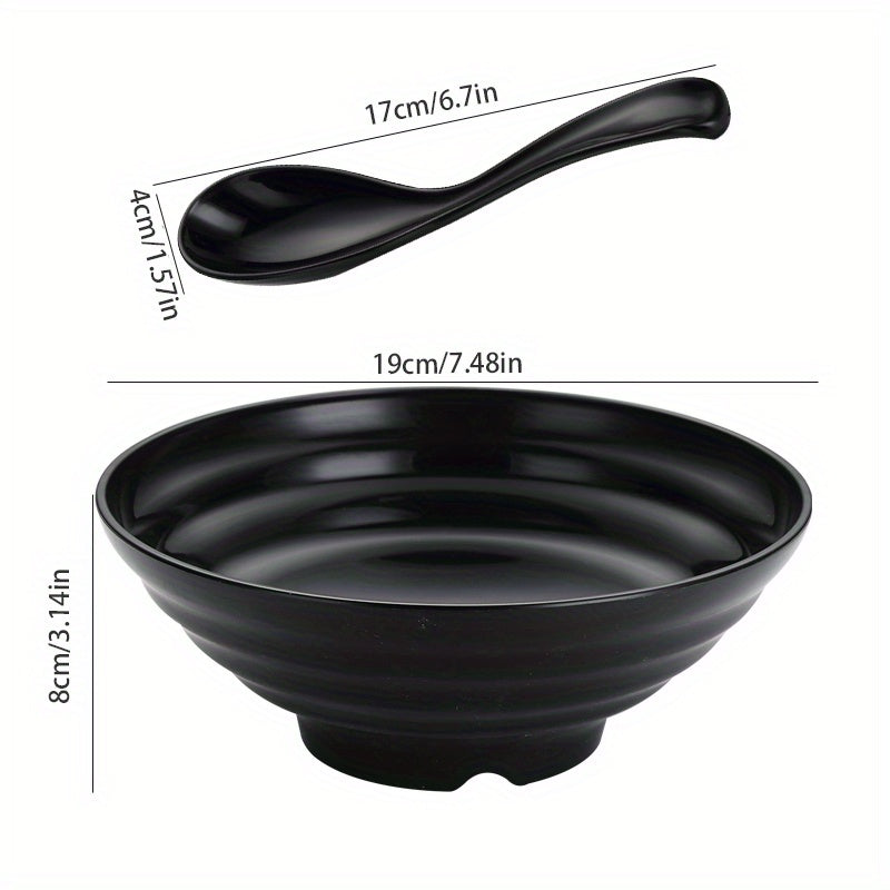 Unbreakable Black Ramen Bowl Set with Spoon Large Dishwasher Safe Microwave Safe