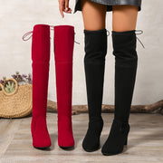 Women's Solid Color Block Heel Boots Over The Knee Fashion Slip-On