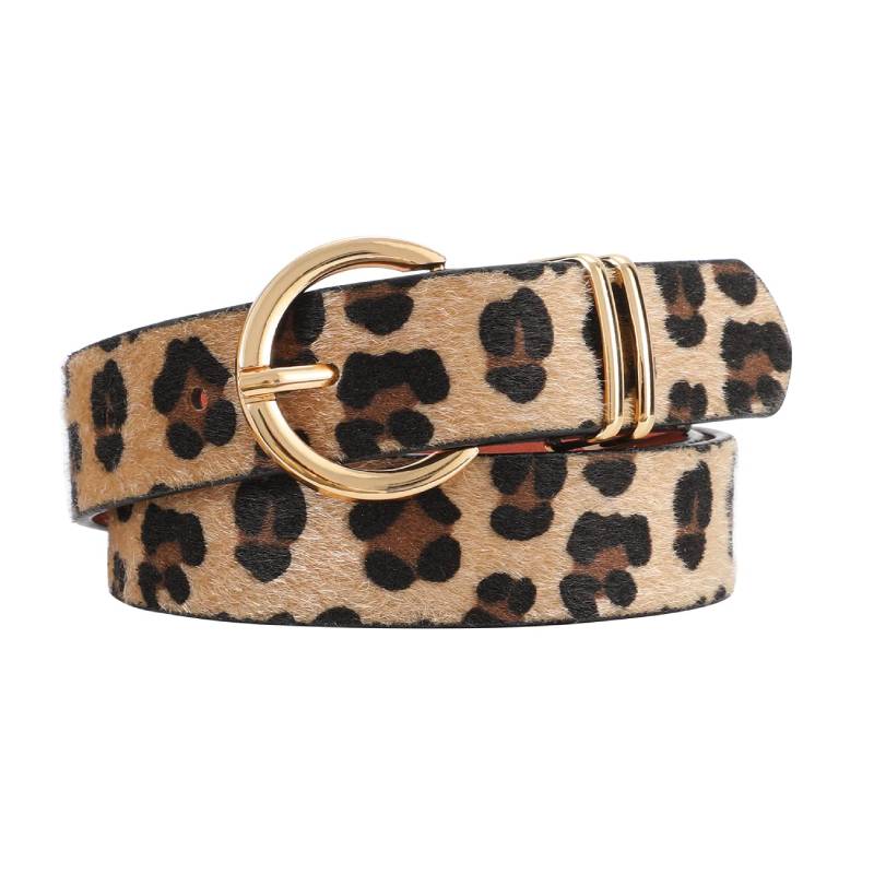 Women's Leather Belt for Jeans and Pants with Golden Buckle Solid Color Simple Design