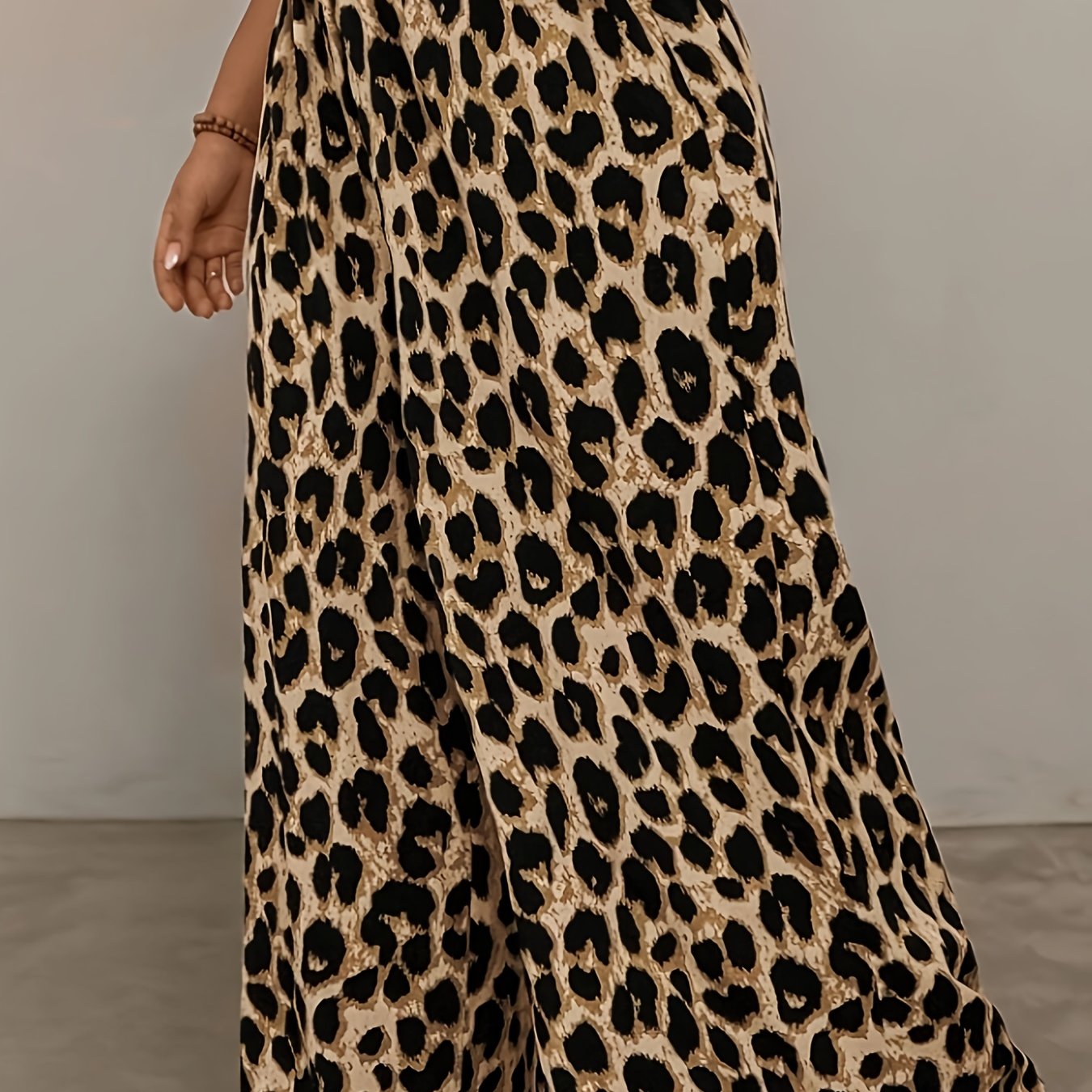 Pantalones anchos de leopardo de talla grande para mujer, de tela no elástica, para primavera y verano