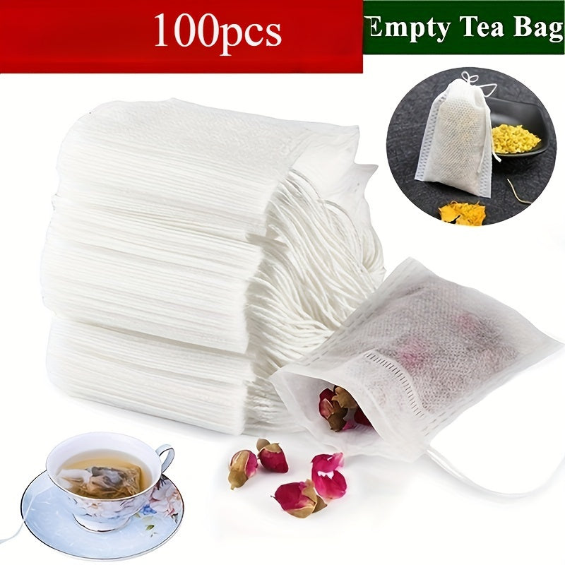 100 ta qayta ishlatiladigan muslin ipli sup bag'lari to'plami - ovqat uchun xavfsiz ziravorlar infuzer filtri paketlari, pishirish, suyak bulyoni, Xitoy tibbiyoti, choy - oshxona uchun zarur aksessuarlar