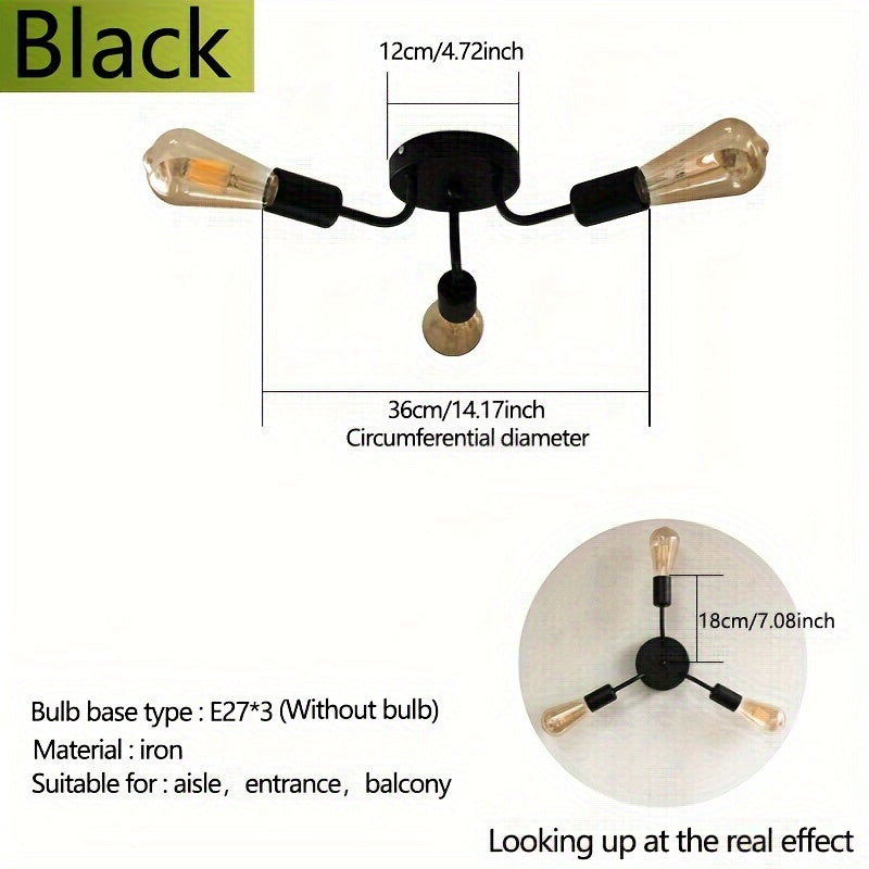 Black Retro Ceiling Light with E27 Bulb Base for Living Room Bedroom Kitchen