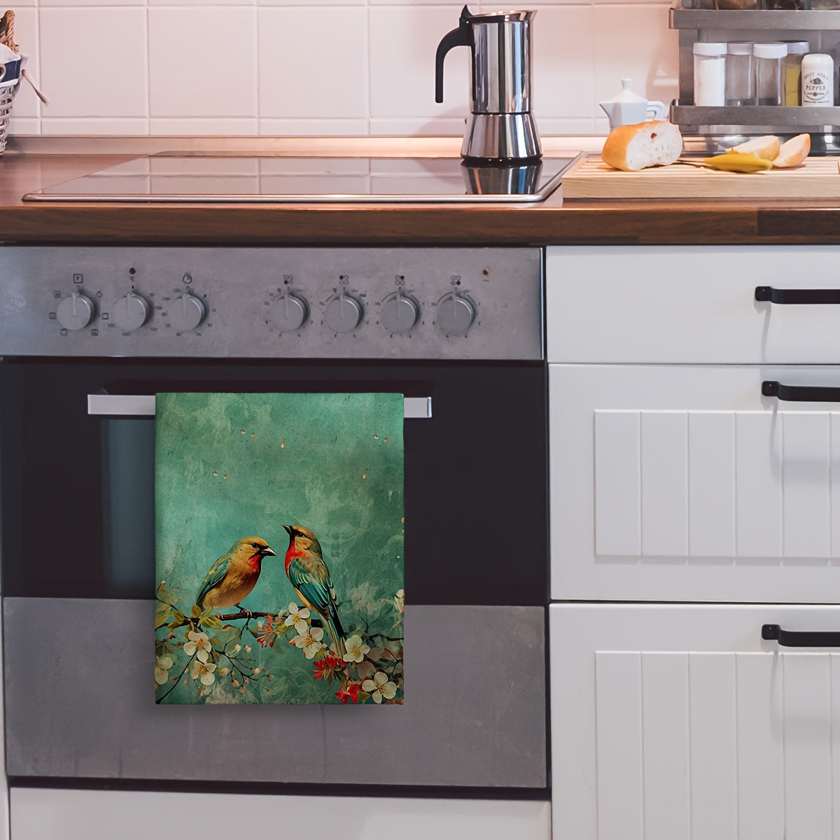 Set of 2 Kitchen Hand Towels Dish Cloths and Scouring Pads for Cleaning and Decor