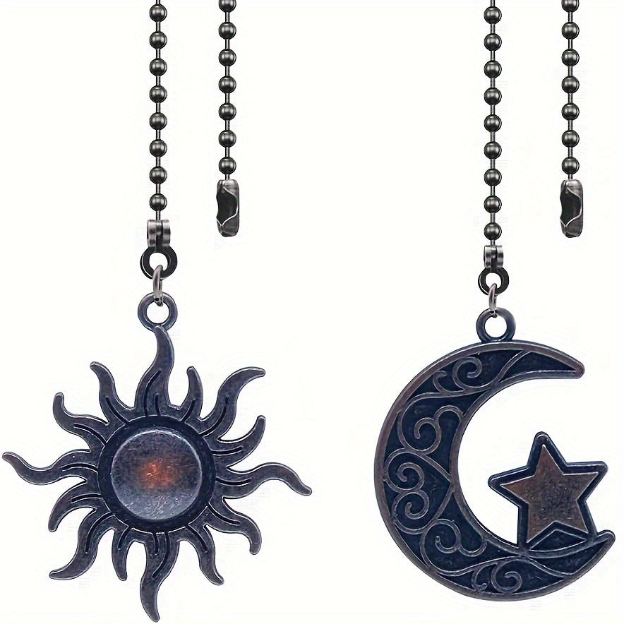 2PCS Bohemian decorative totem ceiling fan pull chain extension set 12 inches beaded ball moon sun