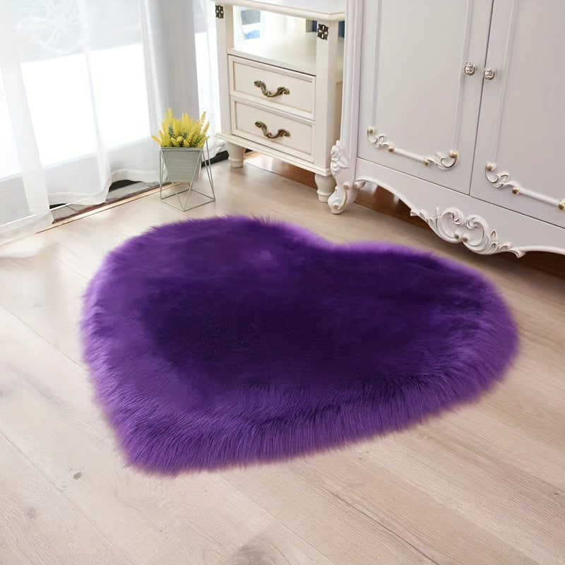 Heart-Shaped Shag Area Rug, Plush Fuzzy Rectangle Carpet, Non-Slip Bedroom Decor
