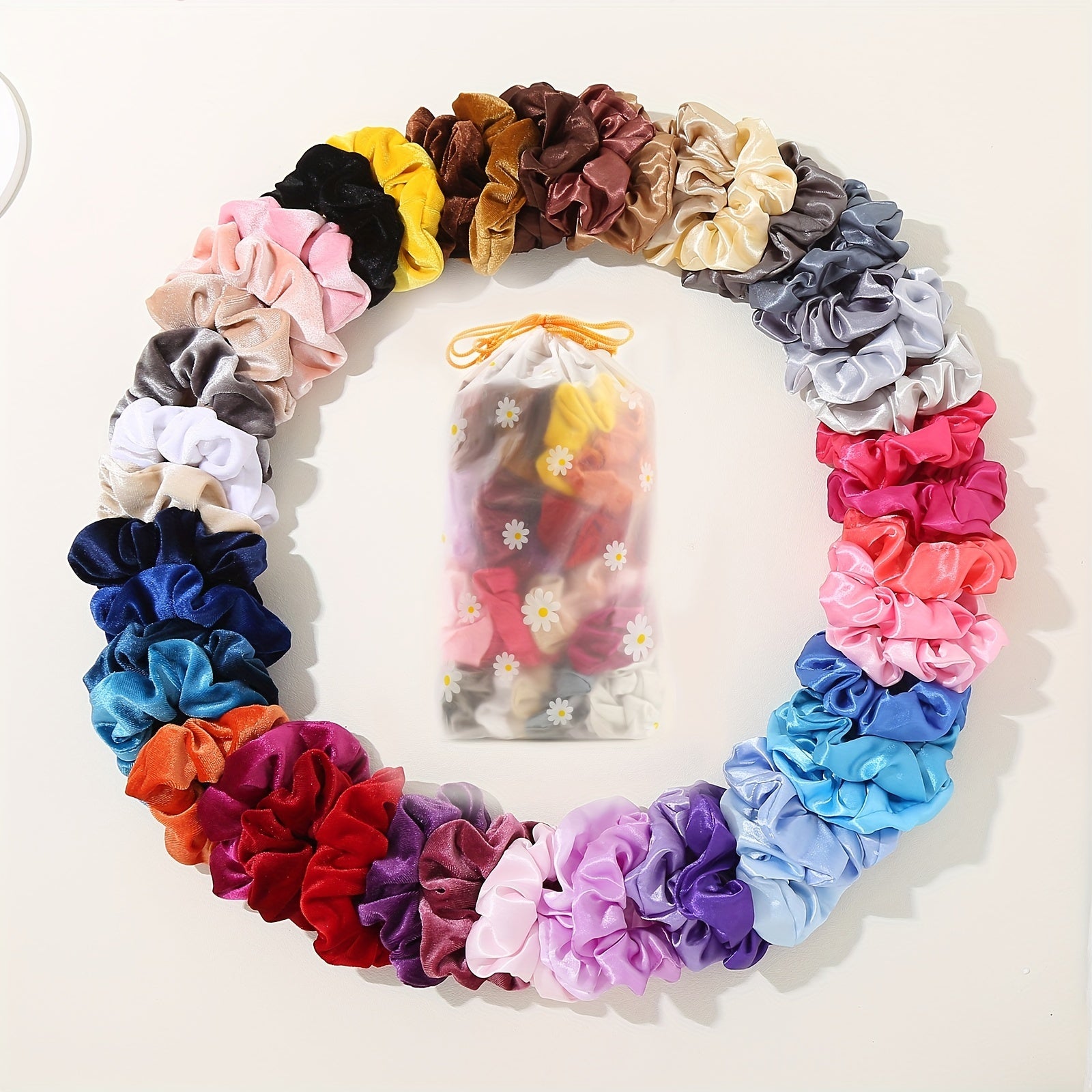 Set of 45/55/60 Satin Imitation Silk Hair Scrunchies for Women and Curly Hair