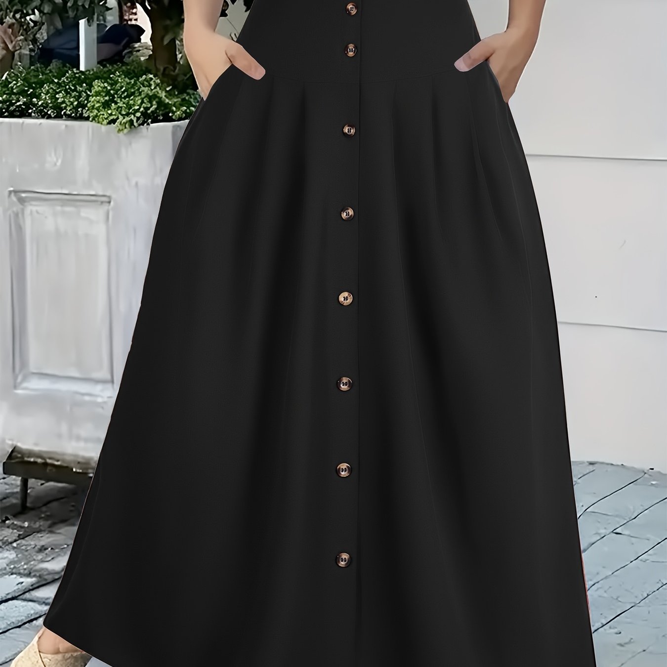 Women's Plus Size Skirt Pleated High-Rise A-Line Black Vacation Wear