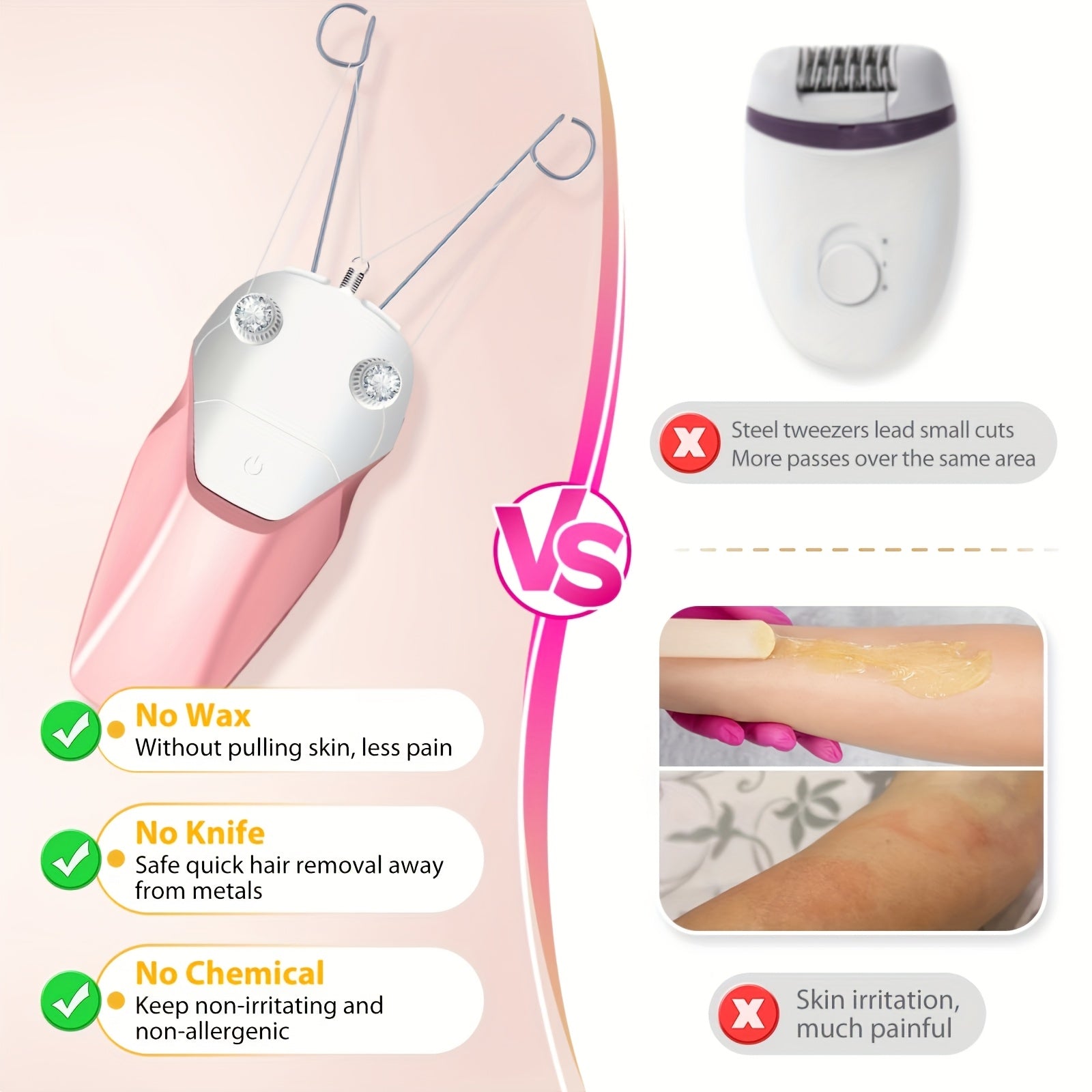 Facial Hair Remover USB Rechargeable Electric Trimmer for Women Neck Chin Lips Arms Legs Hair Removal Device