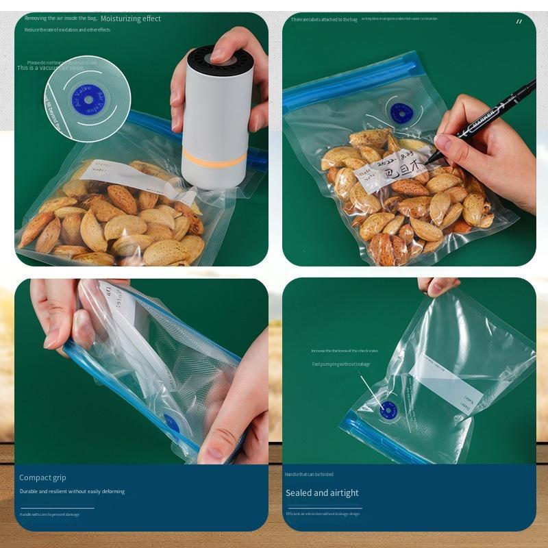 Qayta ishlatiladigan vakuumli oziq-ovqat saqlash sumkalar, mevalar, sabzavotlar, yongʻoqlar, muzlatgich, sovutgich uchun