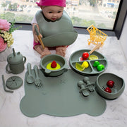 Children's Silicone Feeding Set 9pcs Divided Plates Sucker Bowl Bib Drinking Cup