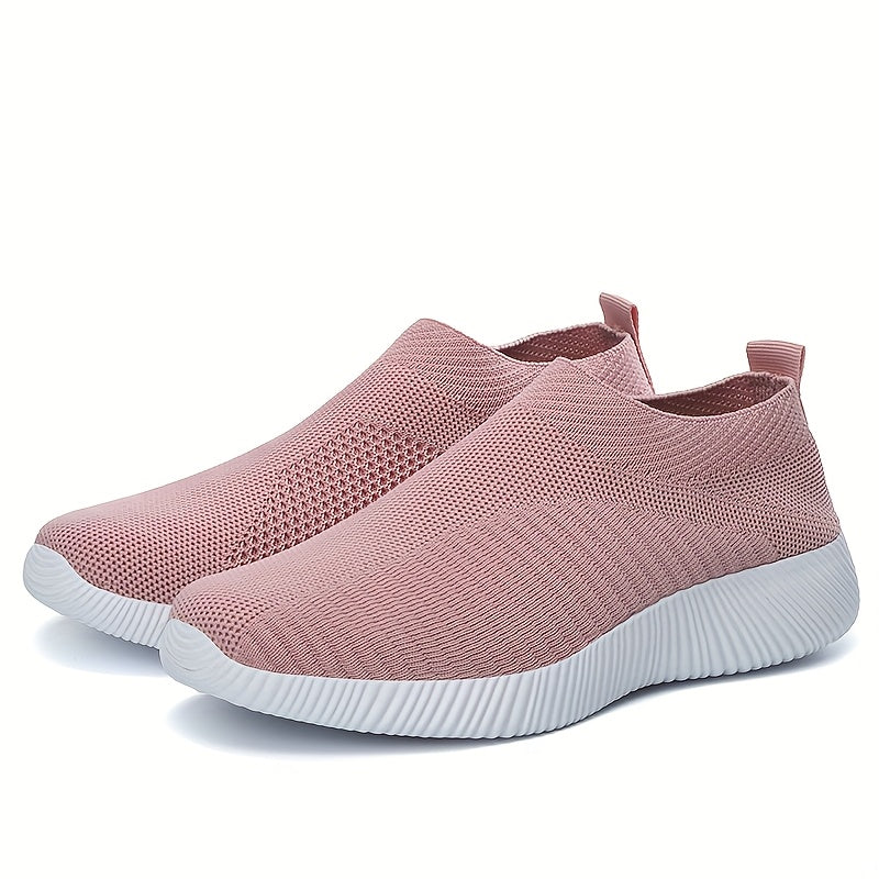 Women's Breathable Mesh Slip-On Sneakers Casual Walking Shoes Solid Color
