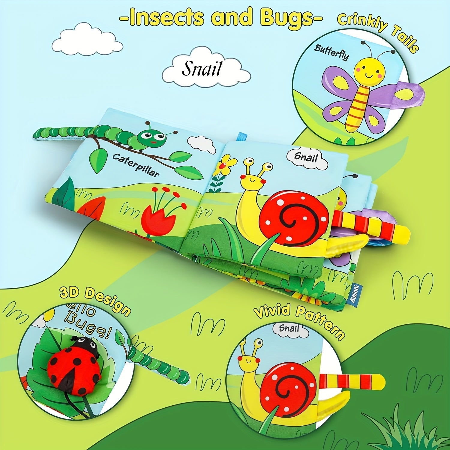 3D Touch yuqori kontrastli ranglar bilan bolalar uchun Baby Soft Books va tishlash o'yinchoqlari