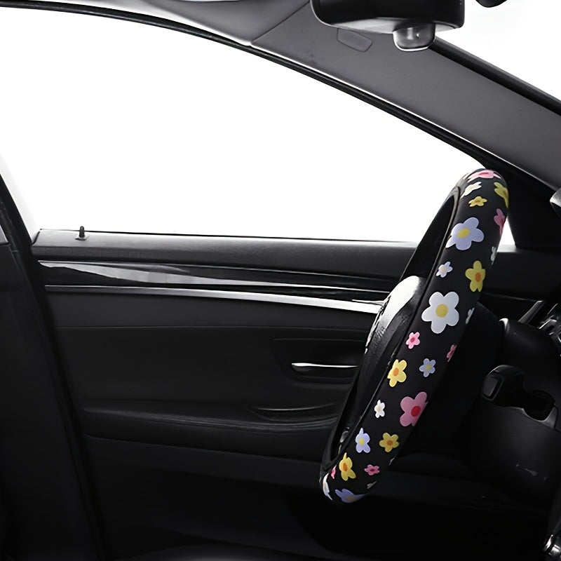 Universal Floral Pattern Car Steering Wheel Cover Breathable Non-Slip Polyester