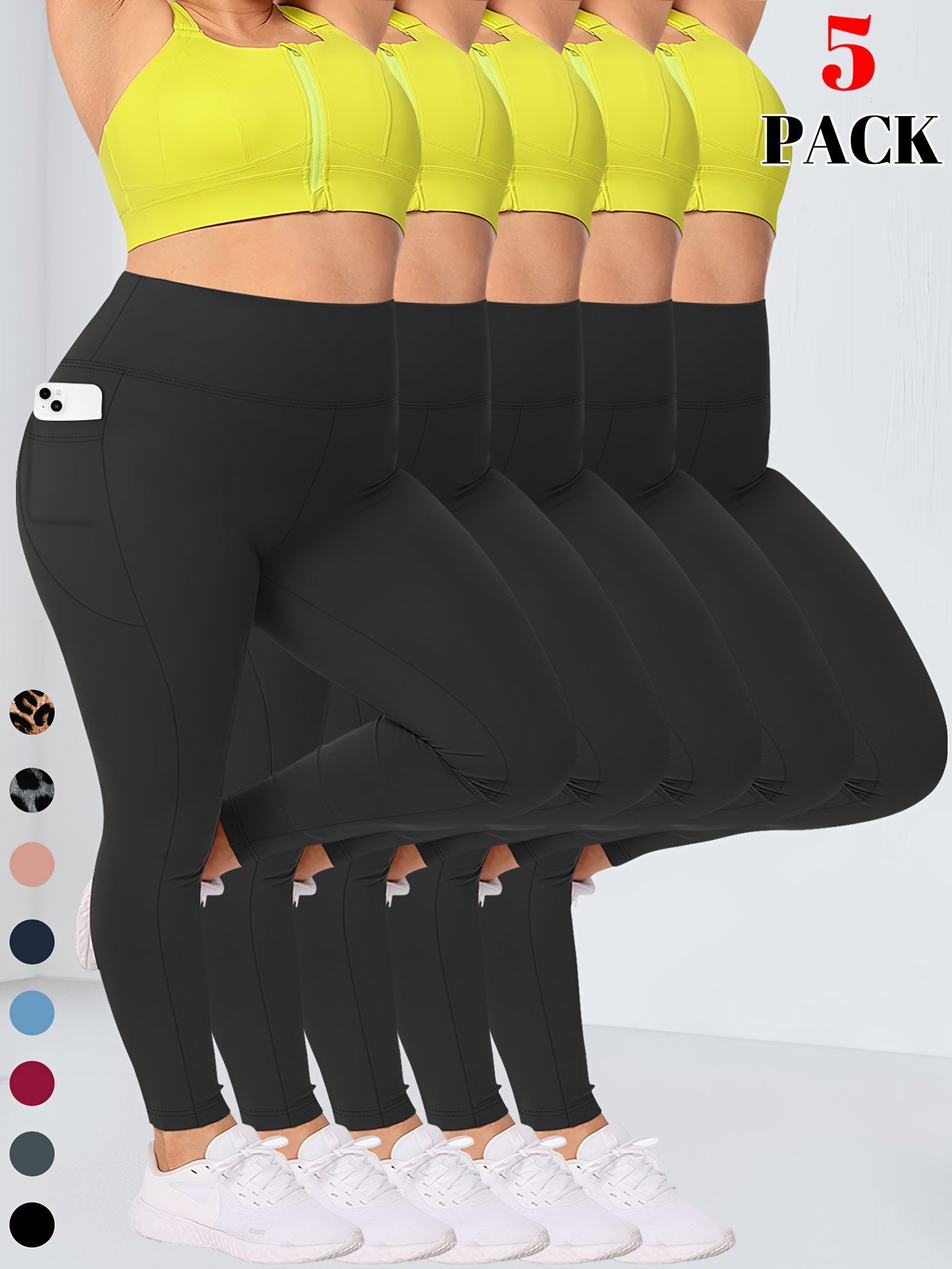 Women's High Waist Tummy Control Yoga Leggings with Pockets Black Red Blue Pink