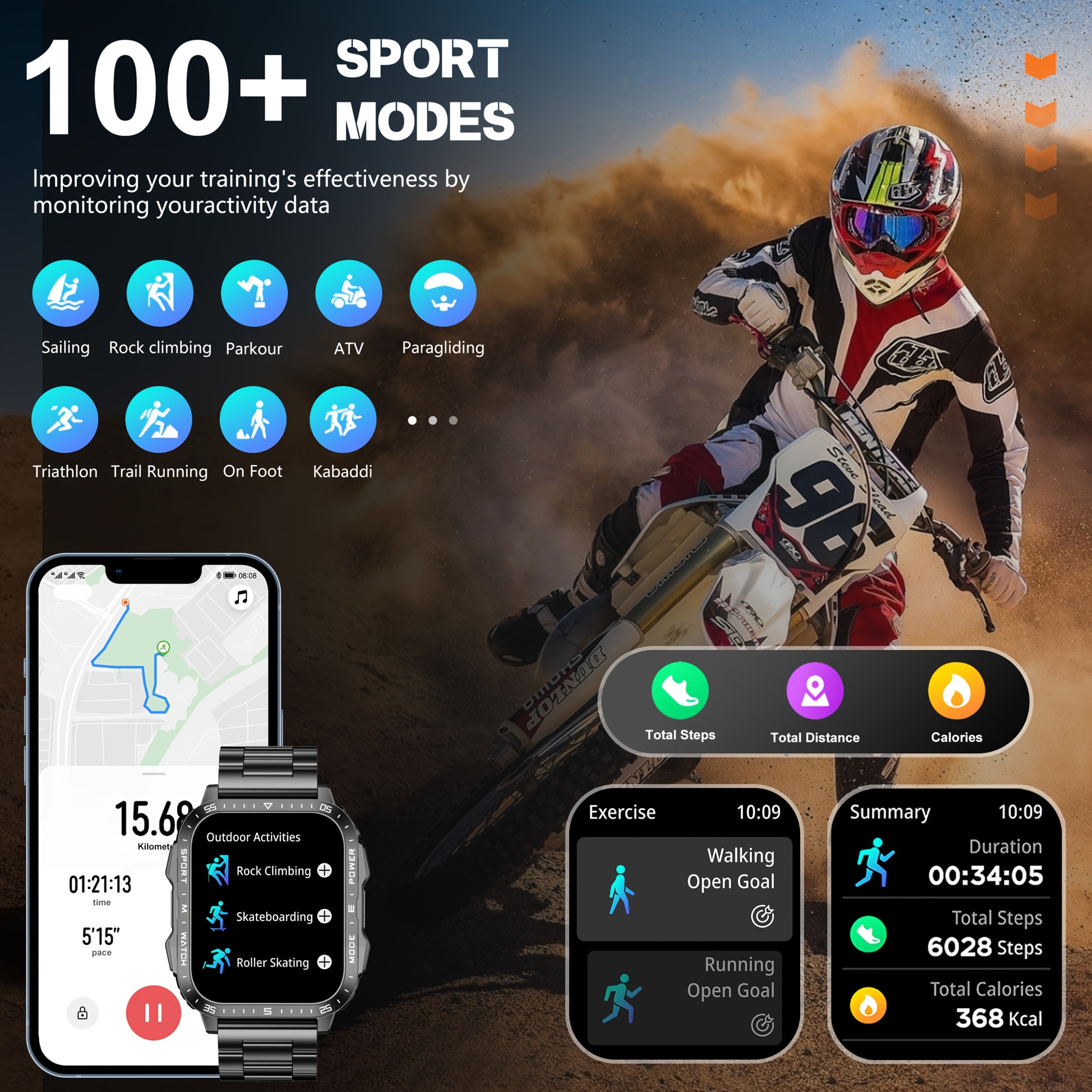 HD 4.98cm Smartwatch with 100+ Sports Modes AI Voice Assistant Sleep Monitoring Fitness Tracker for iOS Android