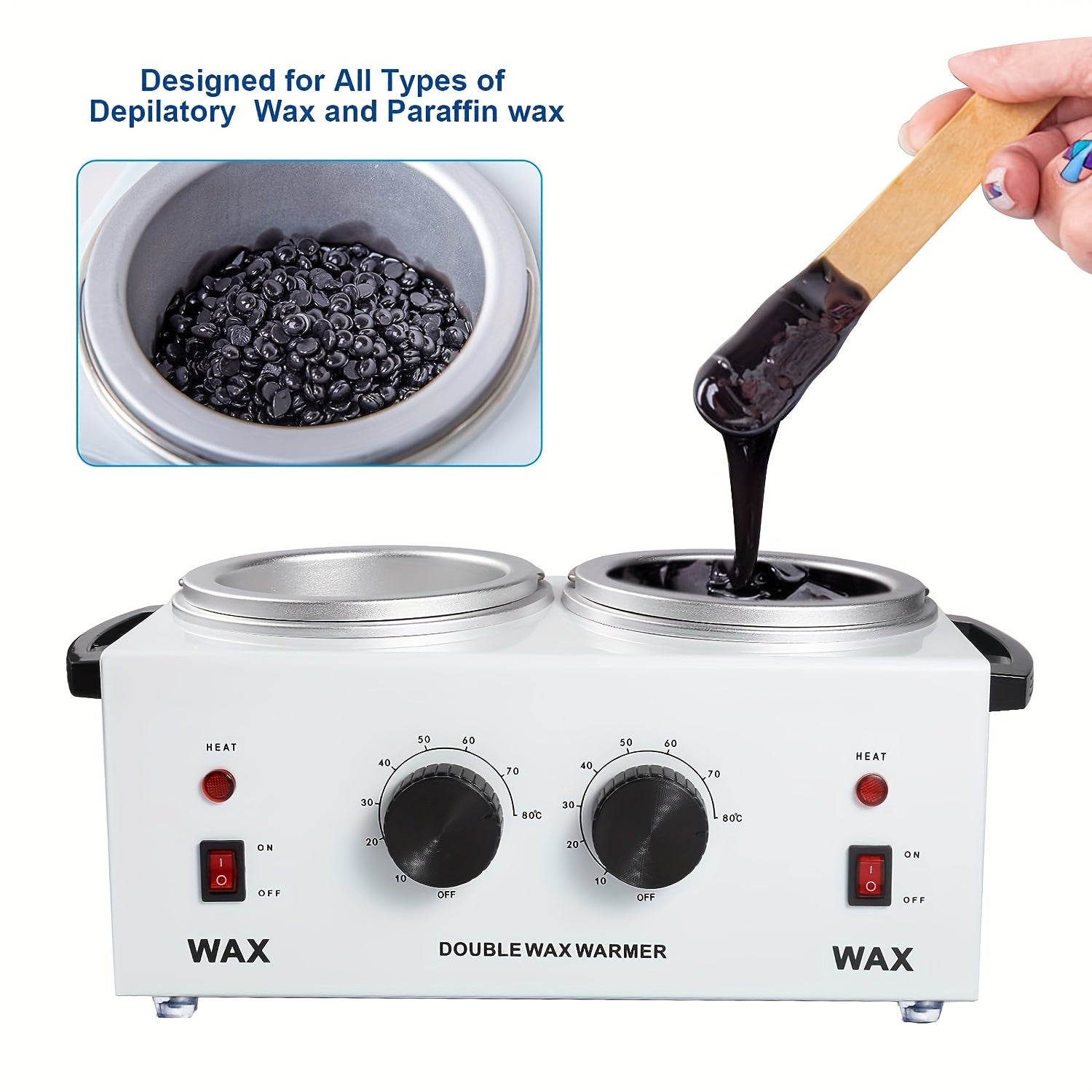 Salonlarda professional soch olib tashlash uchun sozlanadigan haroratga ega ikki tomonlama mum mashinasi.