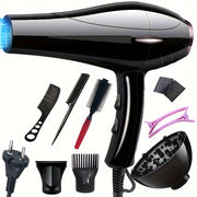 2100W Hair Dryer with Fixed Handle European Plug Includes Nozzle Diffuser and Comb Attachments