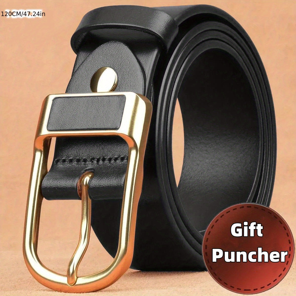 Men's Dark Brown PU Leather Retro Buckle Belt for Casual Business Jeans